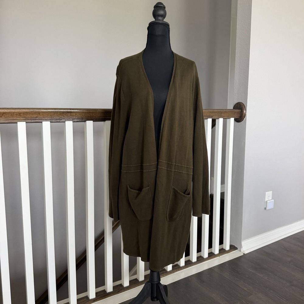 Talbots Plus Cotton Blend Open Cardigan 3X Sweater Green Office Minimalist